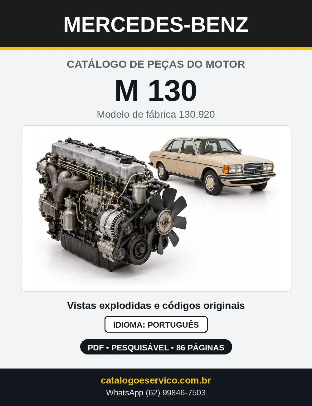 Capa do catálogo de peças do motor Mercedes-Benz M 130 em PDF