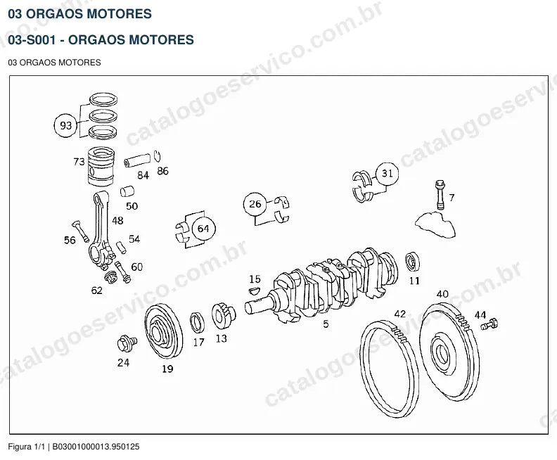 Vista explodida do catálogo de peças do motor Mercedes-Benz M 314 — figura 1