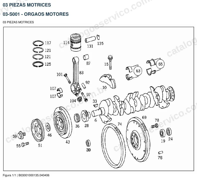 Vista explodida do catálogo de peças do motor Mercedes-Benz M 352 — figura 3