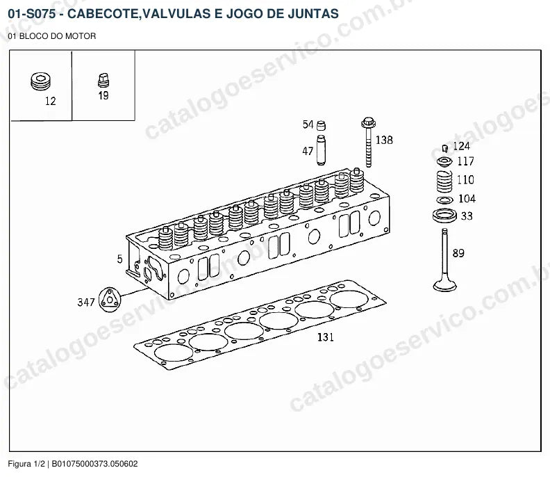 Vista explodida do catálogo de peças do motor Mercedes-Benz M 366 — figura 1