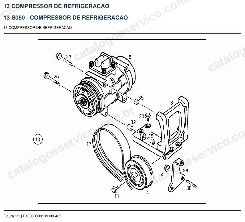 Vista explodida do catálogo de peças do motor Mercedes-Benz OM 014 — figura 1