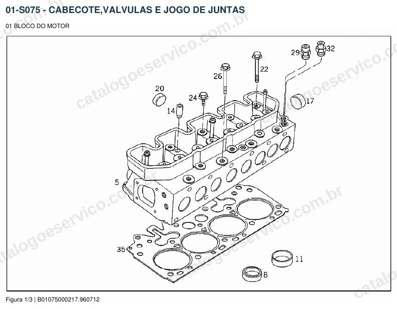 Vista explodida do catálogo de peças do motor Mercedes-Benz OM 014 — figura 3