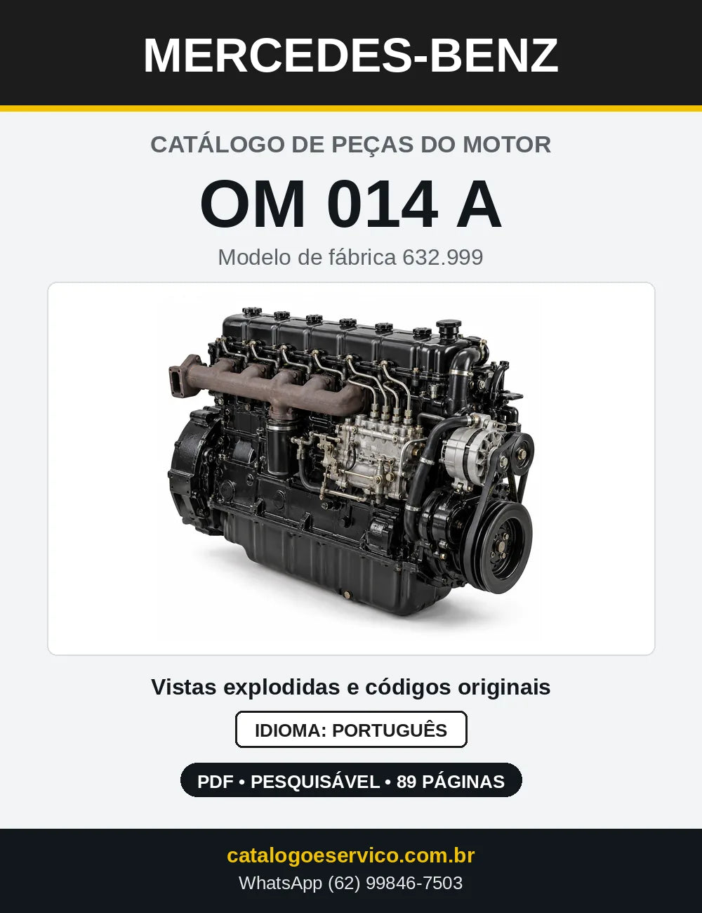 Capa do catálogo de peças do motor Mercedes-Benz OM 014 em PDF