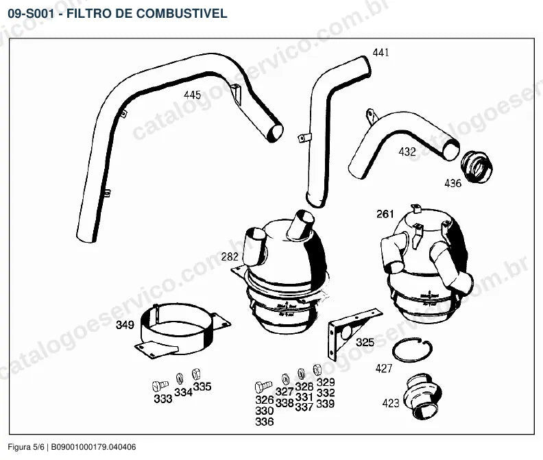 Vista explodida do catálogo de peças do motor Mercedes-Benz OM 326 — figura 1