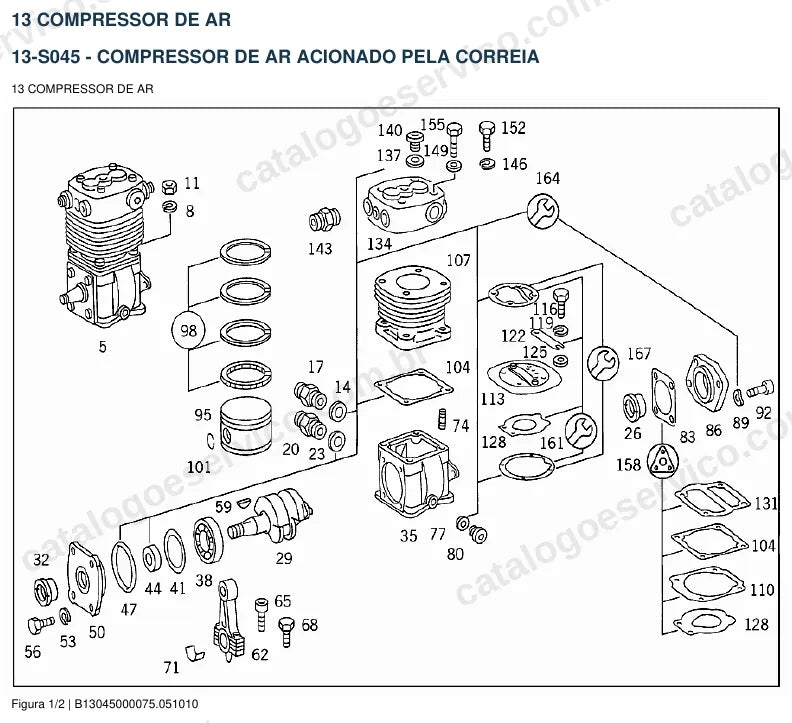 Vista explodida do catálogo de peças do motor Mercedes-Benz OM 355 — figura 1