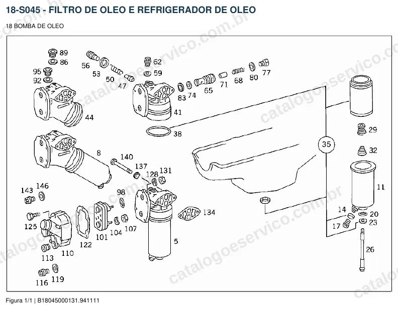 Vista explodida do catálogo de peças do motor Mercedes-Benz OM 355 — figura 4