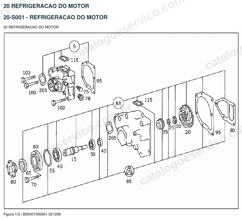 Vista explodida do catálogo de peças do motor Mercedes-Benz OM 360 — figura 1