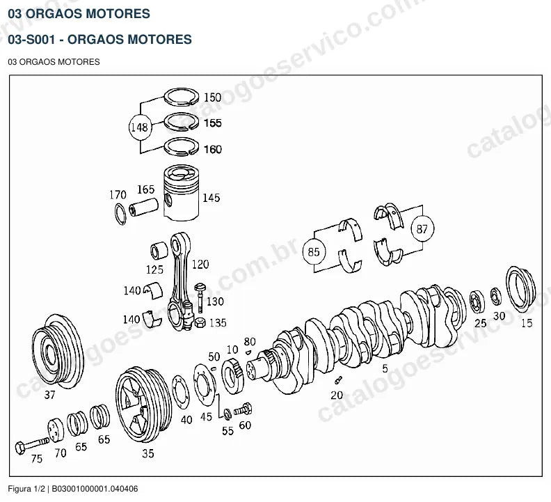 Vista explodida do catálogo de peças do motor Mercedes-Benz OM 360 — figura 2