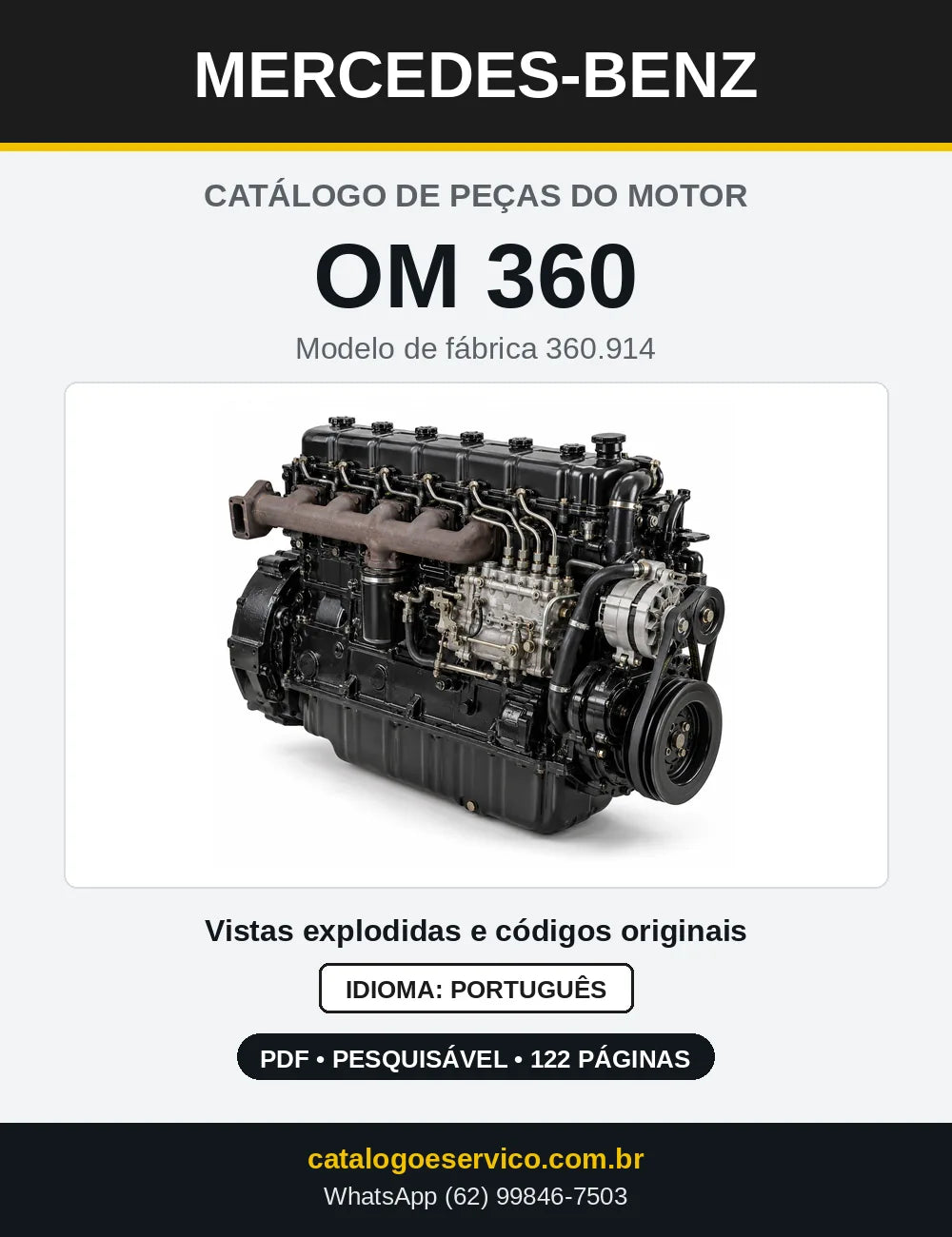 Capa do catálogo de peças do motor Mercedes-Benz OM 360 em PDF