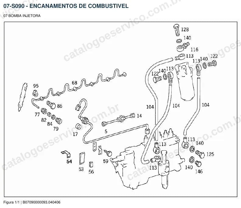 Vista explodida do catálogo de peças do motor Mercedes-Benz OM 362 — figura 1