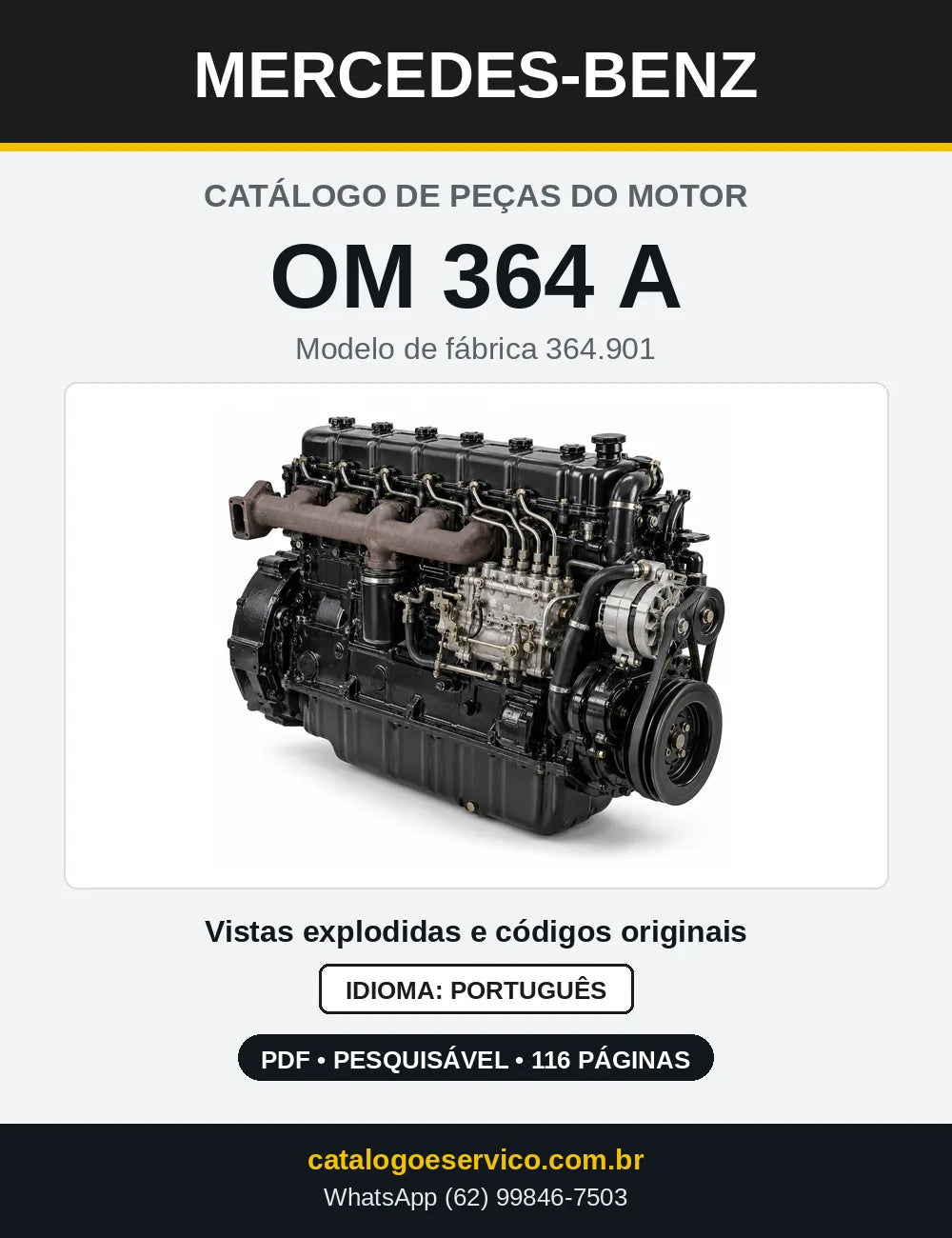 Capa do catálogo de peças do motor Mercedes-Benz OM 364 em PDF