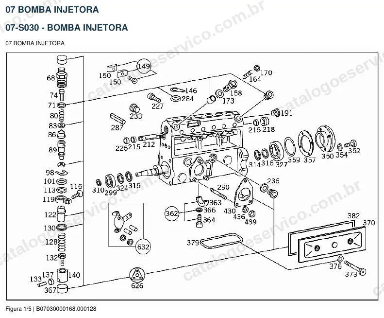Vista explodida do catálogo de peças do motor Mercedes-Benz OM 366 — figura 1