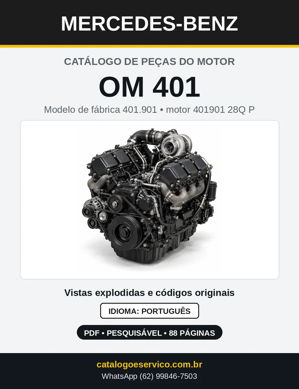 Capa do catálogo de peças do motor Mercedes-Benz OM 401 em PDF