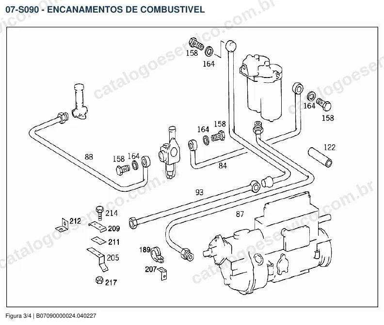 Vista explodida do catálogo de peças do motor Mercedes-Benz OM 402 — figura 1