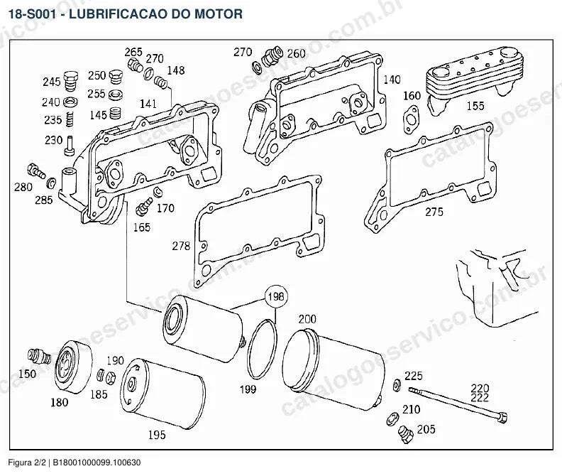 Vista explodida do catálogo de peças do motor Mercedes-Benz OM 403 — figura 1