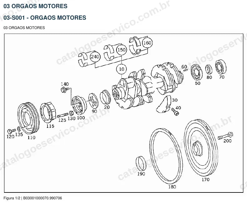 Vista explodida do catálogo de peças do motor Mercedes-Benz OM 409 — figura 1