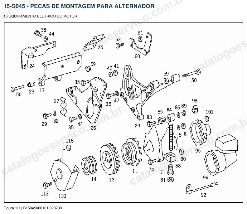 Vista explodida do catálogo de peças do motor Mercedes-Benz OM 422 — figura 1