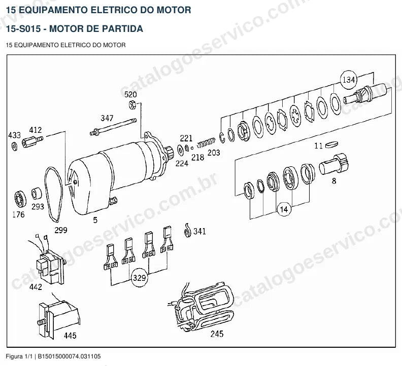 Vista explodida do catálogo de peças do motor Mercedes-Benz OM 423 — figura 1