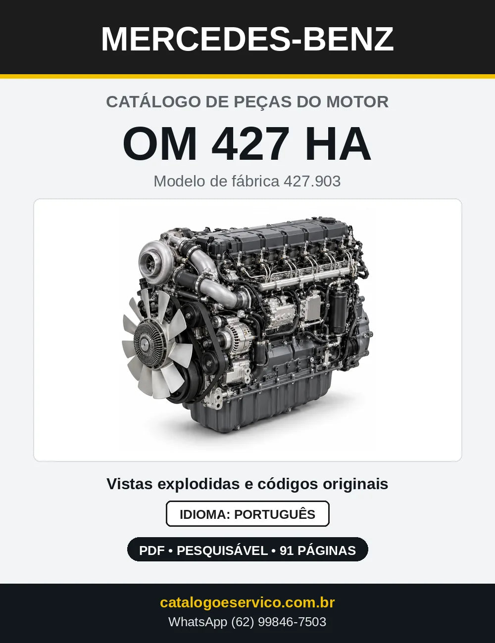Capa do catálogo de peças do motor Mercedes-Benz OM 427 em PDF