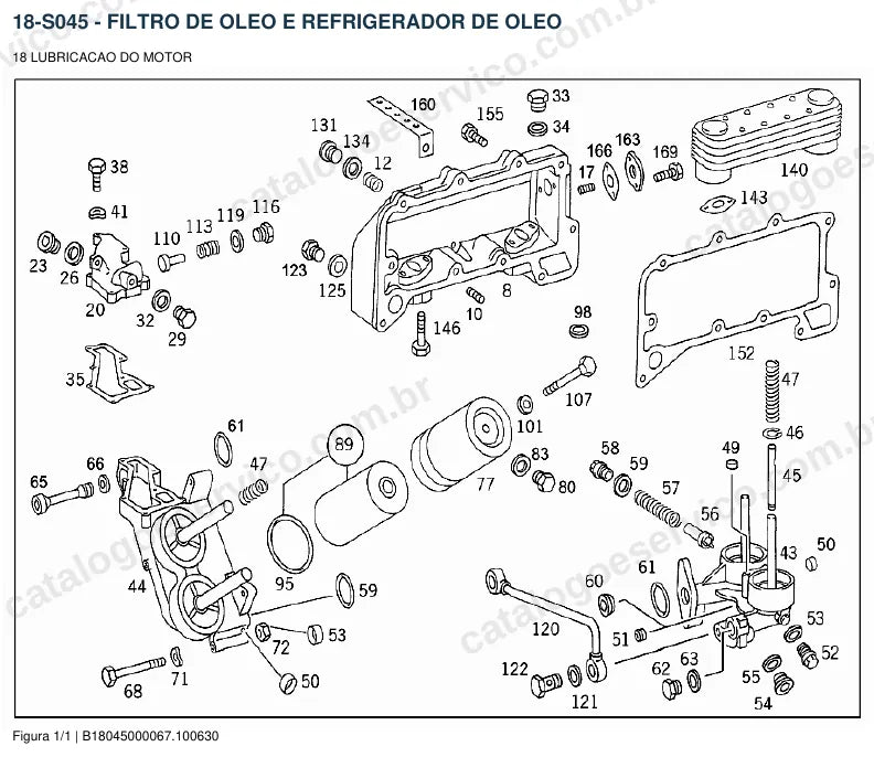 Vista explodida do catálogo de peças do motor Mercedes-Benz OM 441 — figura 1