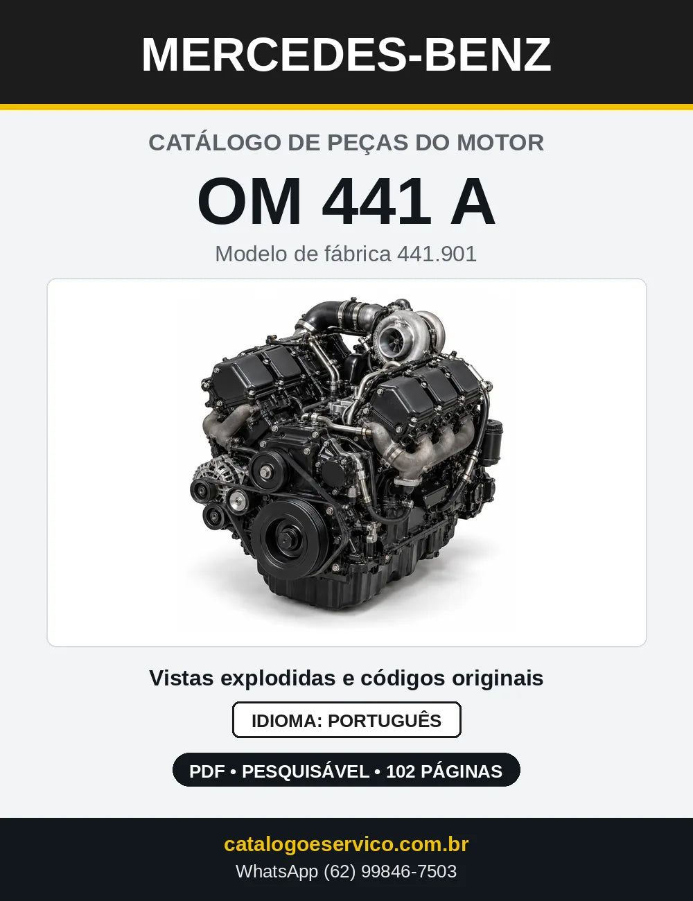 Capa do catálogo de peças do motor Mercedes-Benz OM 441 em PDF