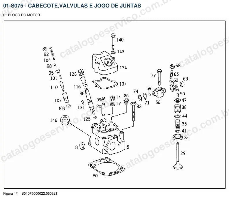 Vista explodida do catálogo de peças do motor Mercedes-Benz OM 443 — figura 1