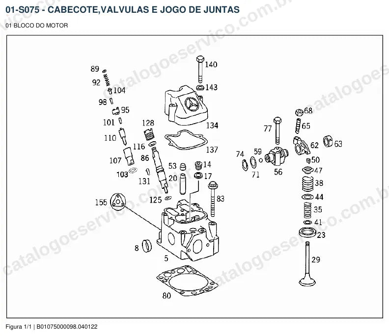 Vista explodida do catálogo de peças do motor Mercedes-Benz OM 444 — figura 1