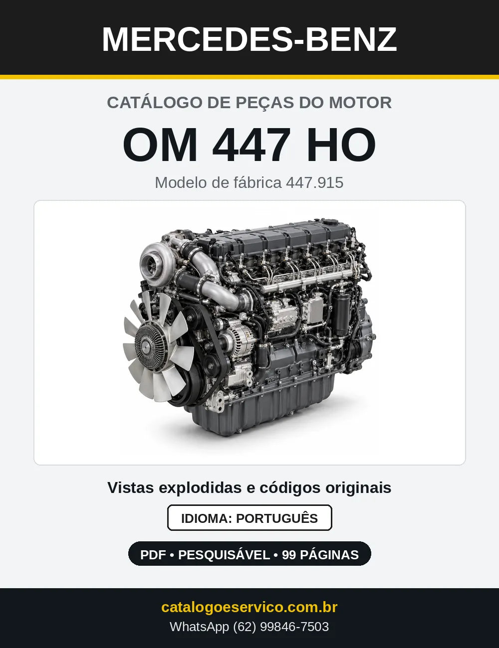 Capa do catálogo de peças do motor Mercedes-Benz OM 447 em PDF