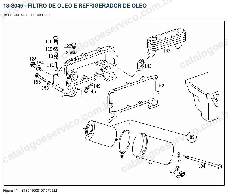 Vista explodida do catálogo de peças do motor Mercedes-Benz OM 449 — figura 1