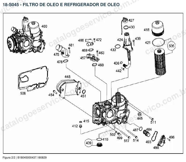 Vista explodida do catálogo de peças do motor Mercedes-Benz OM 471 — figura 1
