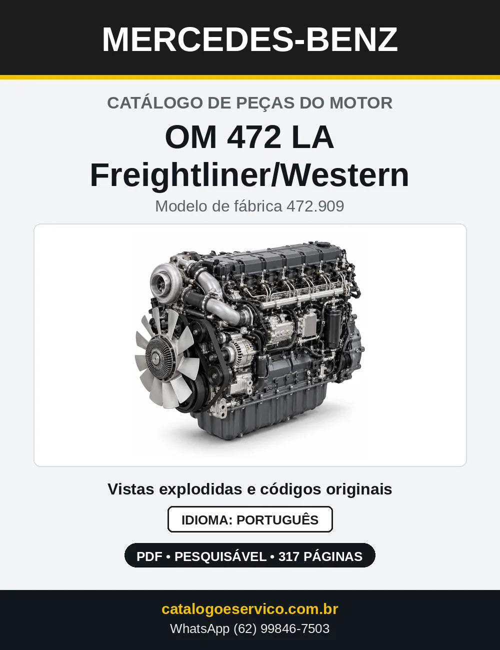 Capa do catálogo de peças do motor Mercedes-Benz OM 472 em PDF