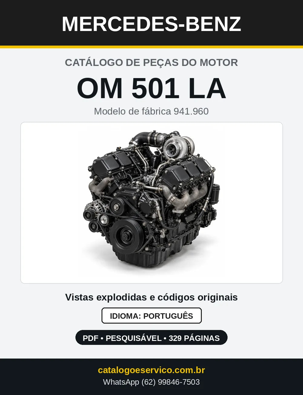 Capa do catálogo de peças do motor Mercedes-Benz OM 501 em PDF