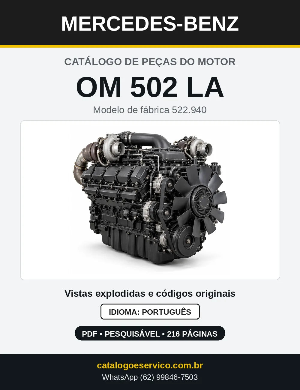 Capa do catálogo de peças do motor Mercedes-Benz OM 502 em PDF