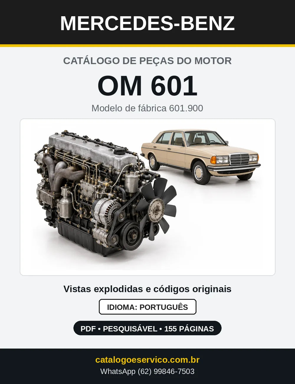 Capa do catálogo de peças do motor Mercedes-Benz OM 601 em PDF