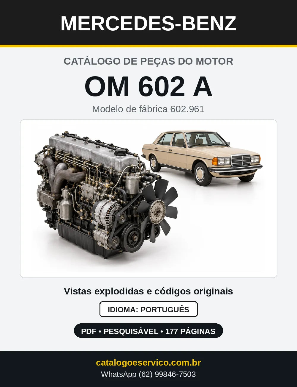 Capa do catálogo de peças do motor Mercedes-Benz OM 602 em PDF