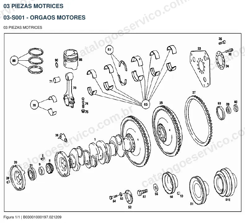 Vista explodida do catálogo de peças do motor Mercedes-Benz OM 615 — figura 1