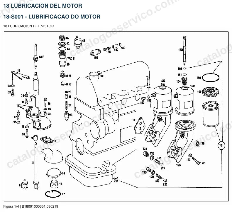 Vista explodida do catálogo de peças do motor Mercedes-Benz OM 615 — figura 4