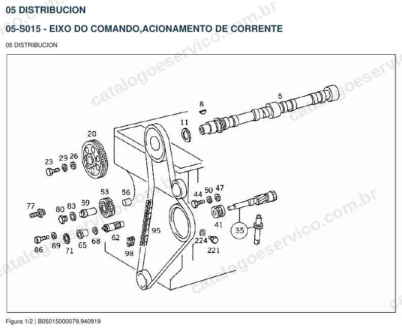 Vista explodida do catálogo de peças do motor Mercedes-Benz OM 616 — figura 3