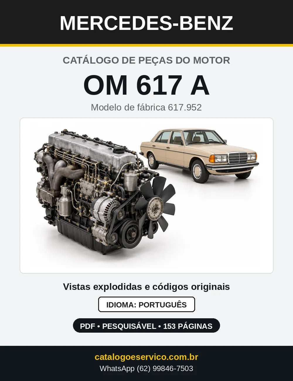 Capa do catálogo de peças do motor Mercedes-Benz OM 617 em PDF