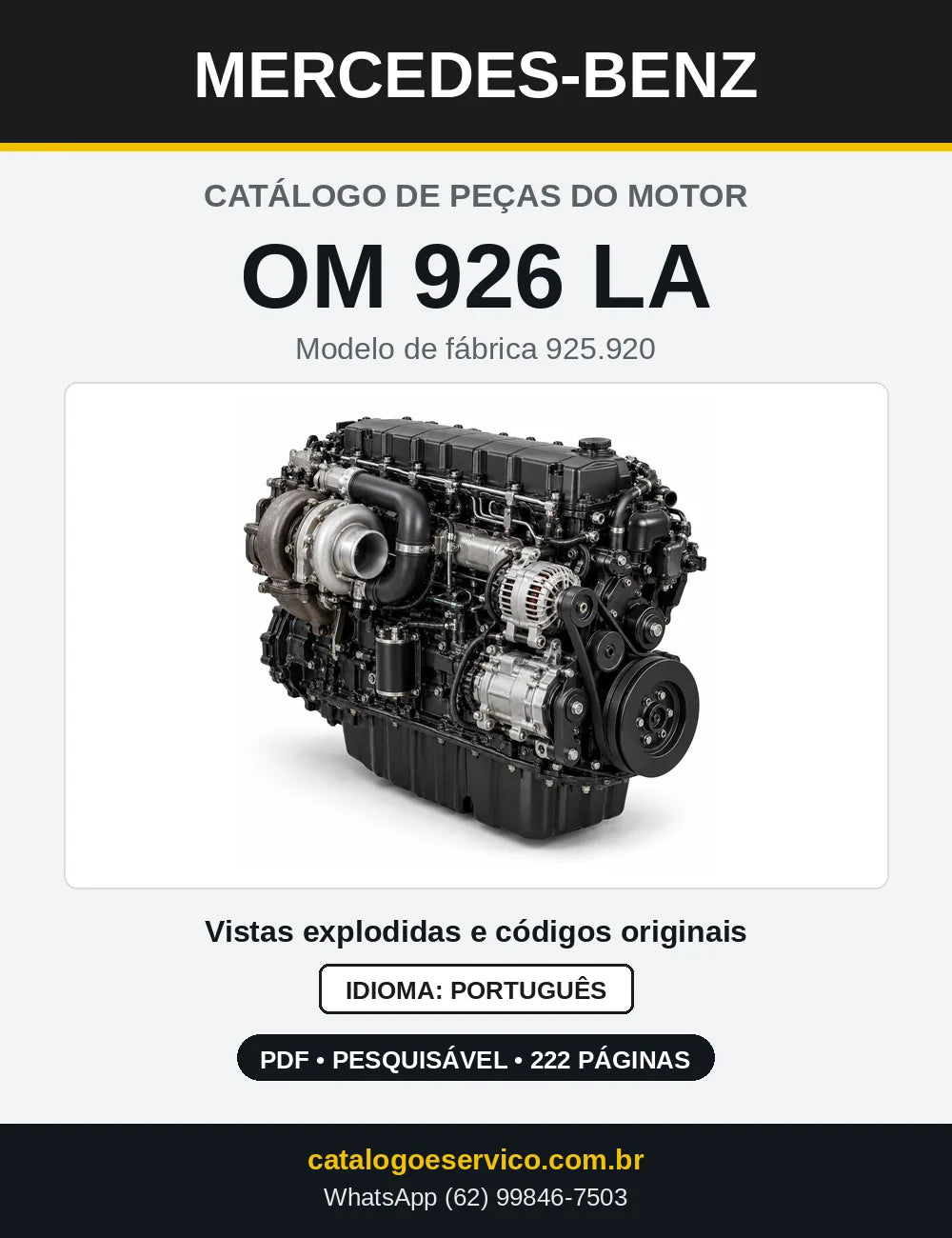 Capa do catálogo de peças do motor Mercedes-Benz OM 926 em PDF