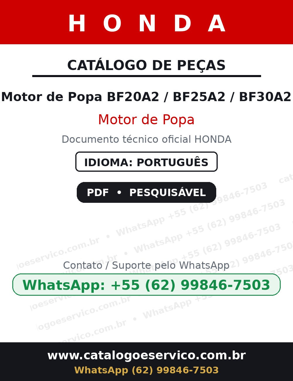 HONDA Motor de Popa BF20A2 / BF25A2 / BF30A2 — Catálogo de Peças