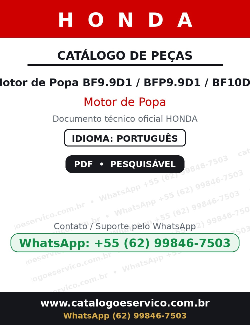 HONDA Motor de Popa BF9.9D1 / BFP9.9D1 / BF10D1 — Catálogo de Peças