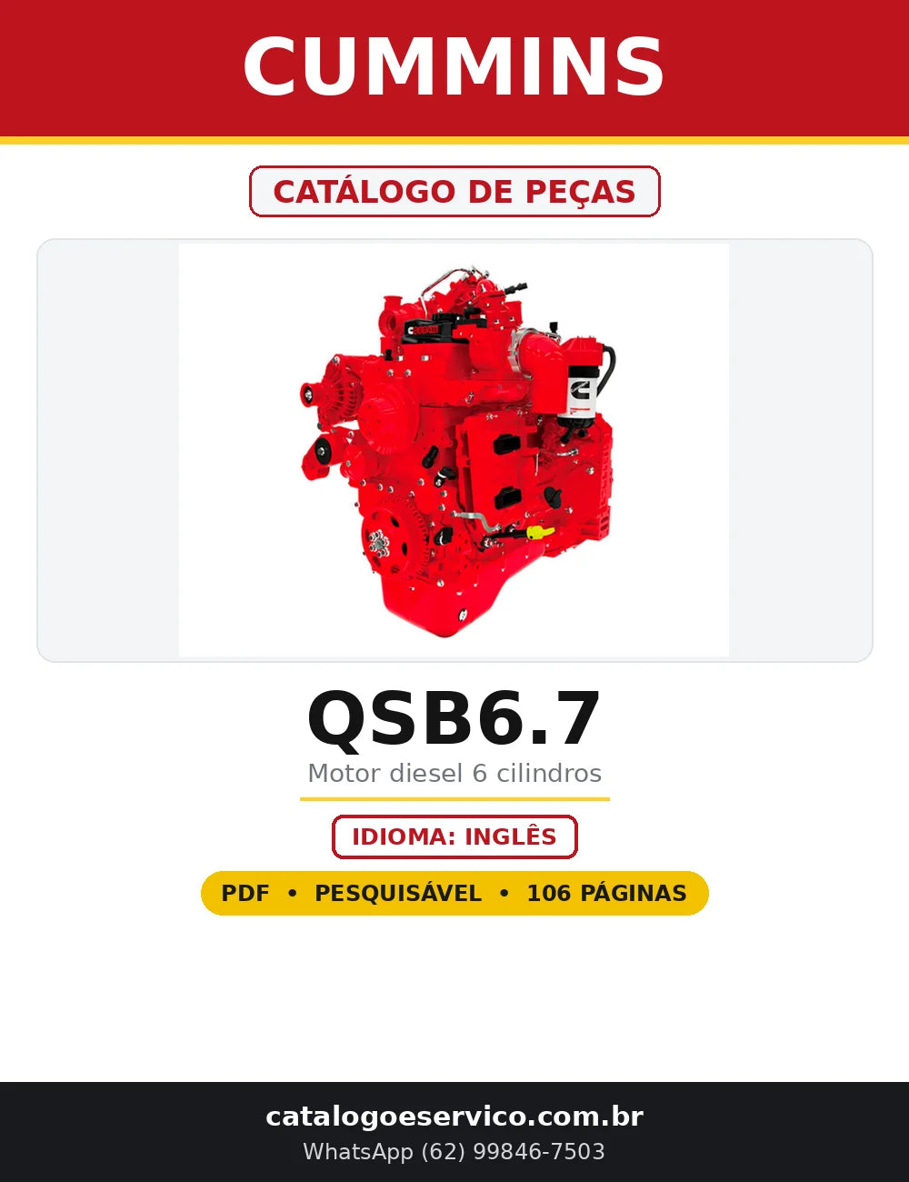 Capa do Catálogo de Peças Cummins QSB6.7 em PDF com 106 páginas
