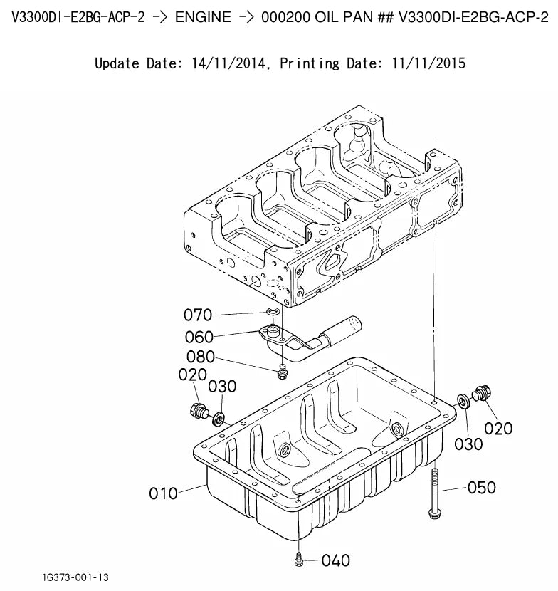 Vista explodida de conjunto do Catálogo de Peças Kubota V3300DI-E2BG