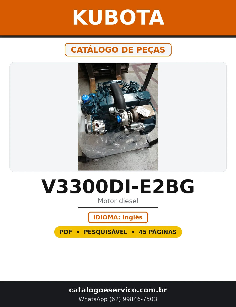 Capa do Catálogo de Peças Kubota V3300DI-E2BG em PDF com 45 páginas