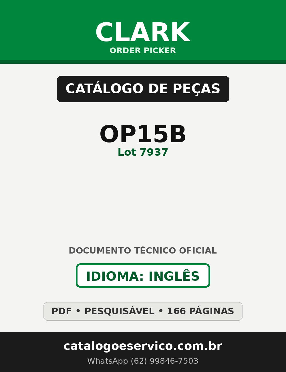 Catálogo de Peças Order Picker Clark OP15B (Lot 7937)