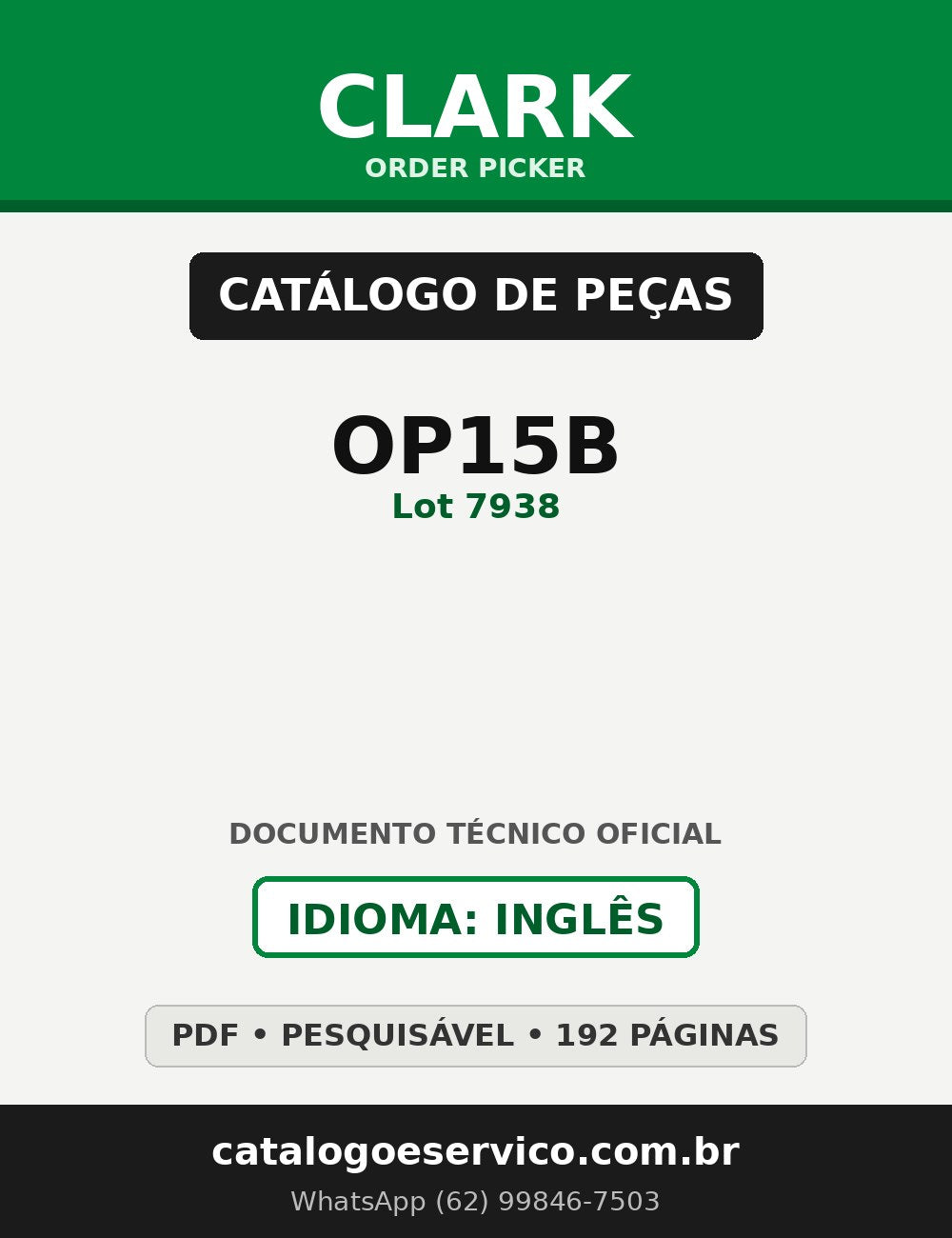 Catálogo de Peças Order Picker Clark OP15B (Lot 7938)