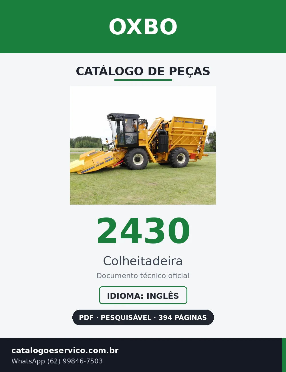 Capa Catálogo de Peças Oxbo 2430 Colheitadeira