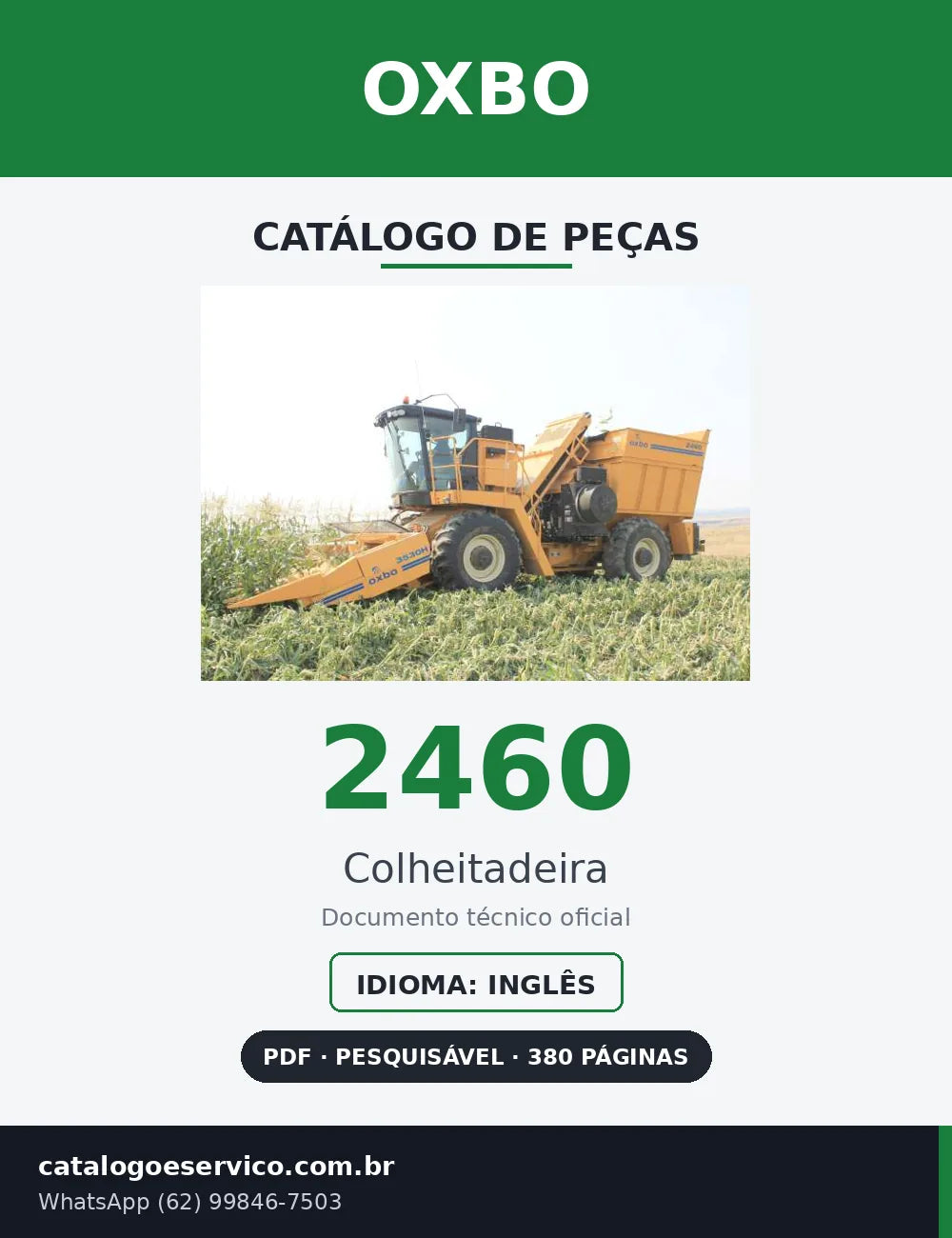 Capa Catálogo de Peças Oxbo 2460 Colheitadeira