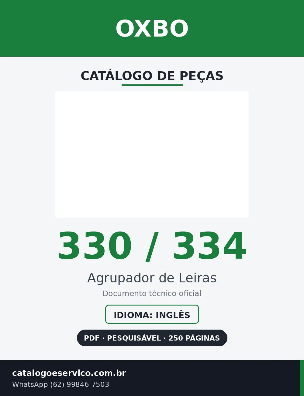 Capa Catálogo de Peças Oxbo 330 / 334 Agrupador de Leiras